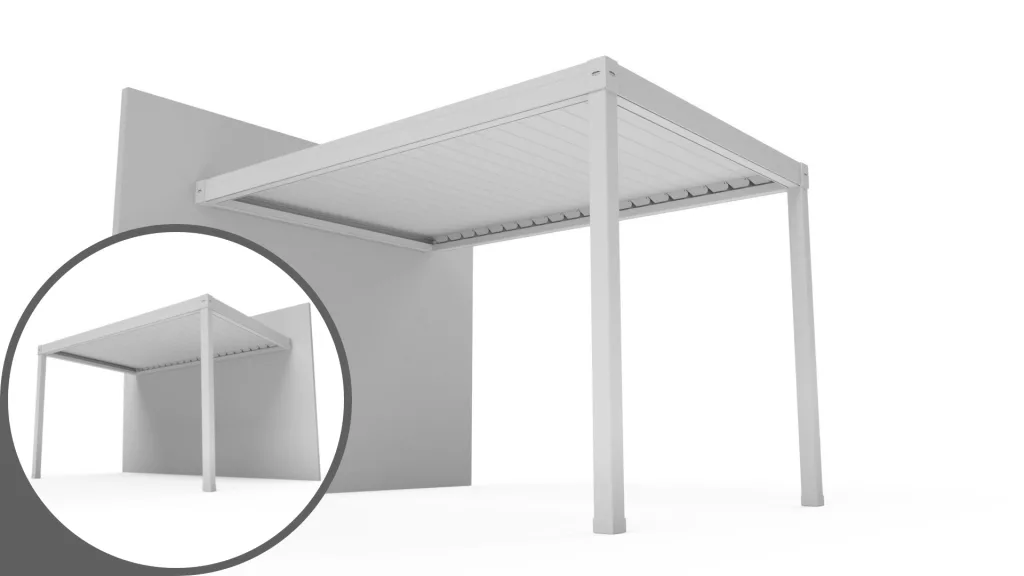 Pergola cu 2 picioare, montată pe perete, ideală pentru spații exterioare compacte și elegante