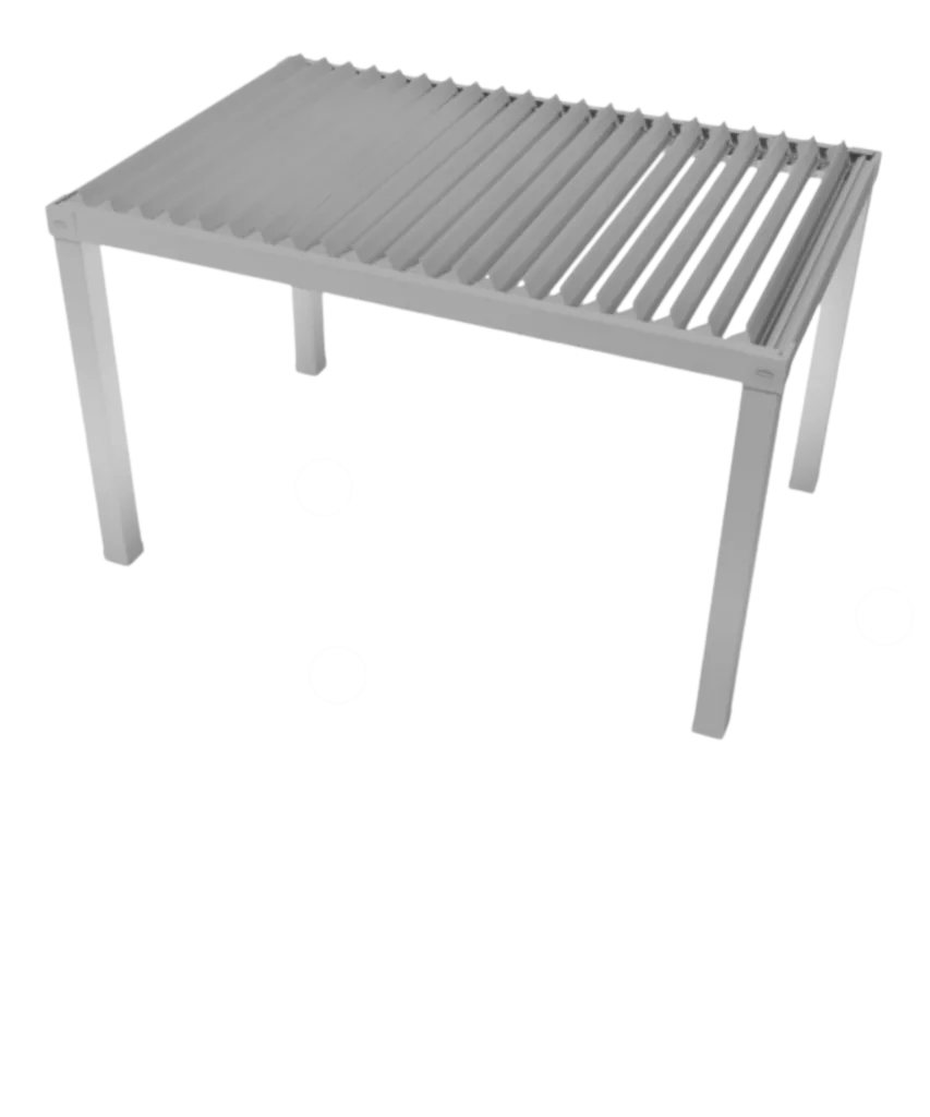 Model 3D al unei pergole independente, cu 4 picioare, având dimensiuni informative.