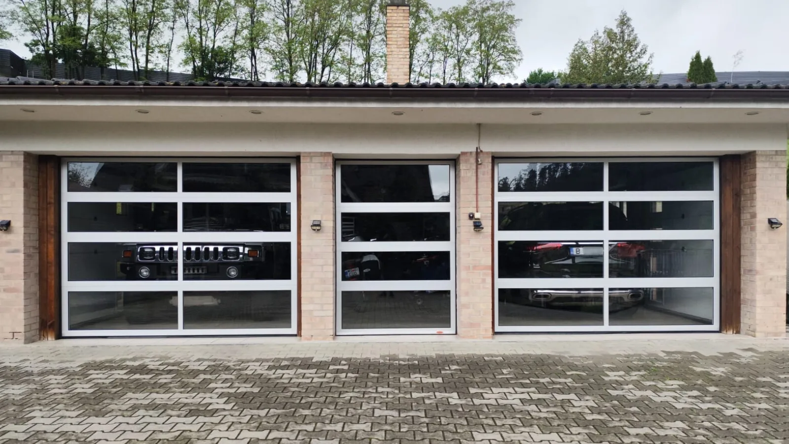 Uși de garaj cu panouri vitrat.